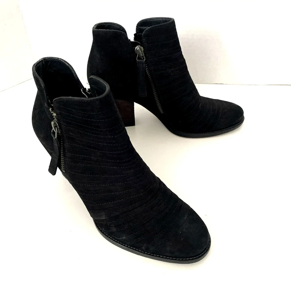 Paul Green Malibu Sliced Zip Bootie Ankle Boot Black Block Heel Suede 6.5UK 9 US